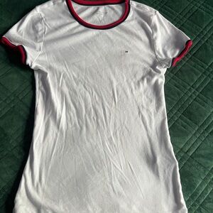 Tommy Hilfiger Fitted White and Red Short Sleeve Tee